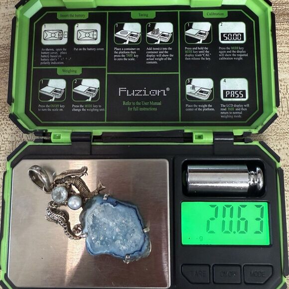 Sterling Silver Blue Agate Druzy Topaz Mermaid Seahorse Pendant Rare 20.63g - Picture 8 of 10